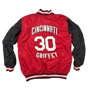 VTG Griffey #30 Cincinnati Reds MLB Varsity Bomber Jacket Red Black Youth 14/16